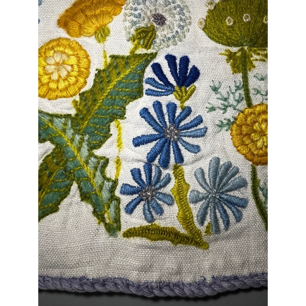 Vintage Hand Embroidered Floral Linen Pillow Cover Dandelion Wildflower 18x13" - Picture 7 of 8